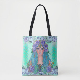 Mermaid with flowers art by Renee Lavoie  Tote Bag
