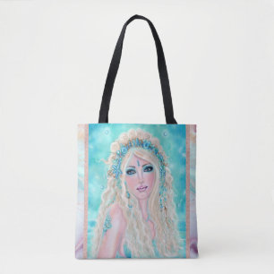 Mermaid with flowers art by Renee Lavoie  Tote Bag