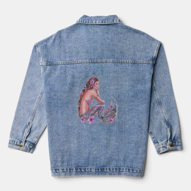 mermaid with flowers by Renee Lavoie Denim Jacket (Back)