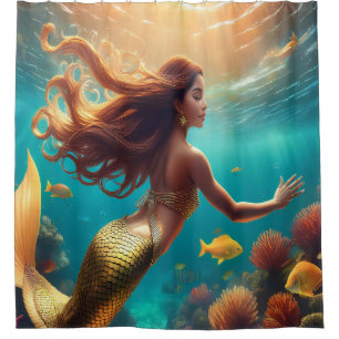 Mermaid with Flowing Hair Shower Curtain
