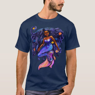 mermaid with flowing shimmering blue black braids  T-Shirt