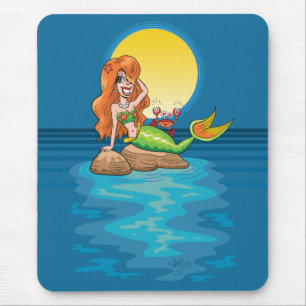 Mermaid with Friend under Yellow Moon Mouse Pad