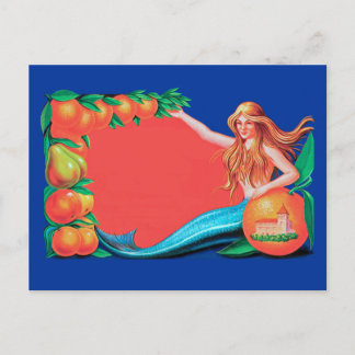 Mermaid with Fruit Vintage Crate Art Postcard