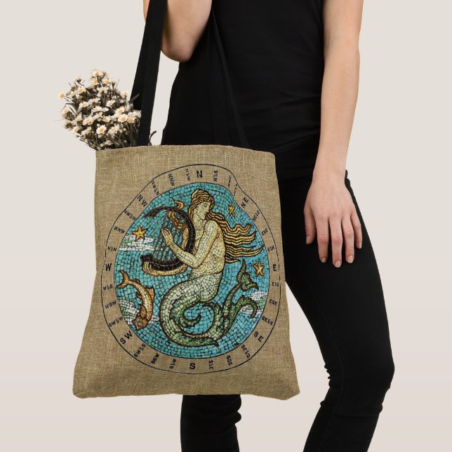 Mermaid with Harp Tote Bag (Close Up)