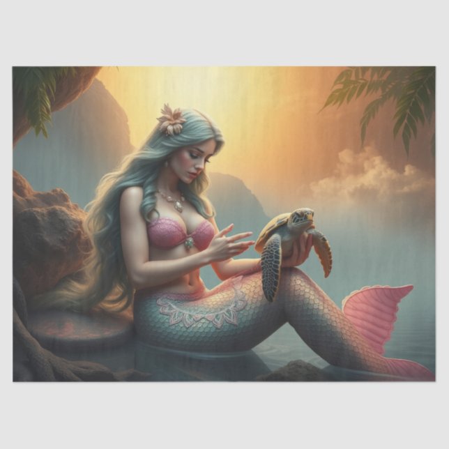 Mermaid with her pet Sea Turtle Tissue Paper (Front)