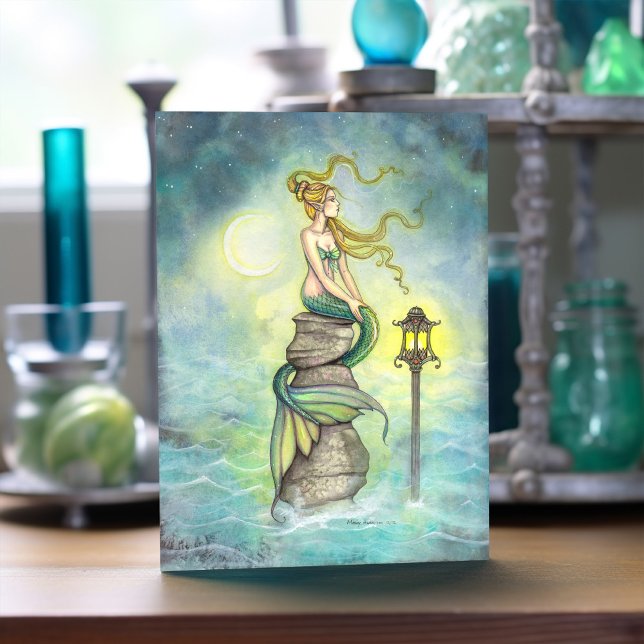 Mermaid with Lantern and Moon Fantasy Art Card (Creator Uploaded)