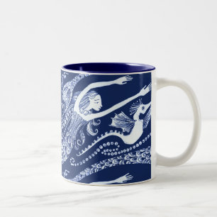 Mermaid with Pearls and Seahorse Two-Tone Coffee Mug