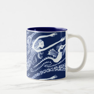 Mermaid with Pearls and Seahorse Two-Tone Coffee Mug