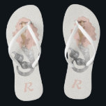 Mermaid with Pink Hair and Monogram Thongs<br><div class="desc">Calling all mermaids! This feminine design features a beautiful mermaid with long wavy pink hair floating over a matching neutral grey abstract dots pattern. Personalise with your monogram for an awesome pair of personalised flip flops. These make great bridesmaid gifts for beach or destination weddings.</div>