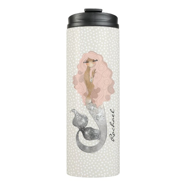 Mermaid with Pink Hair and Your Name Thermal Tumbler (Front)