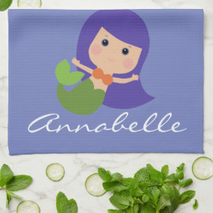 Mermaid with Purple Hair Personalise Tea Towel