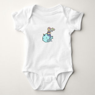 Mermaid with Rainbow Hair Riding Pet Narwal Baby Bodysuit