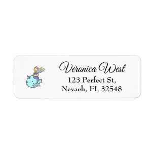 Mermaid with Rainbow Hair Riding Pet Narwal Return Address Label