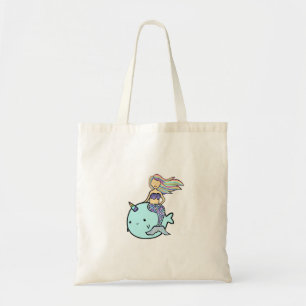 Mermaid with Rainbow Hair Riding Pet Narwal Tote Bag