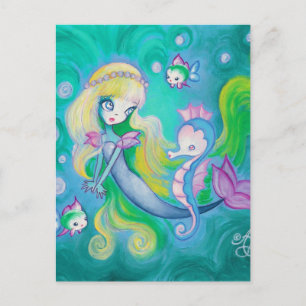 Mermaid With Sea Horse And Fish Postcard