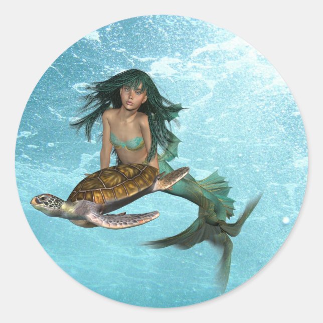 Mermaid with Sea Turtle  Stickers (Front)