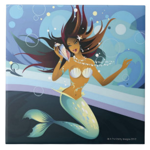 Mermaid with shell to ear ceramic tile