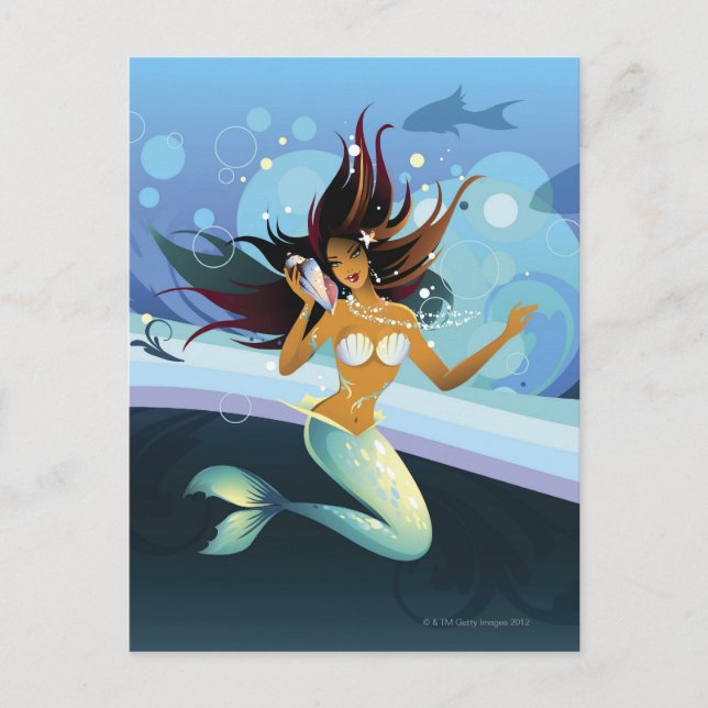 Mermaid with shell to ear postcard (Front)