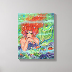 Mermaid with tropical fish art by Renee Lavoie Canvas Print