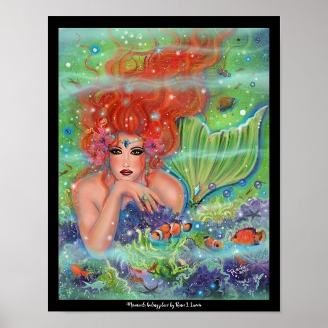 Mermaid with tropical fish art by Renee Lavoie    Poster (Front)