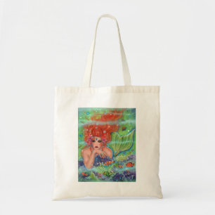 Mermaid with tropical fish art by Renee Lavoie   Tote Bag