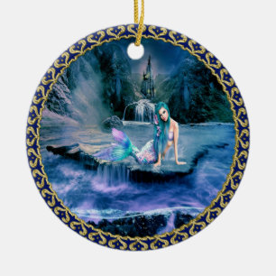 Mermaid with turquoise hair ceramic ornament