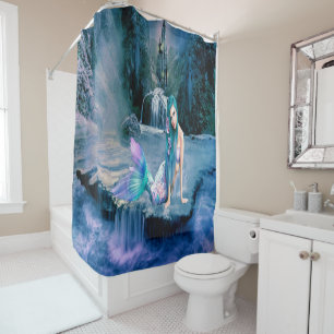 Mermaid with turquoise hair shower curtain