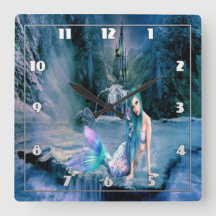 Mermaid with turquoise hair square wall clock
