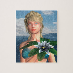 Mermaid with Water Lily Flower Jigsaw Puzzle