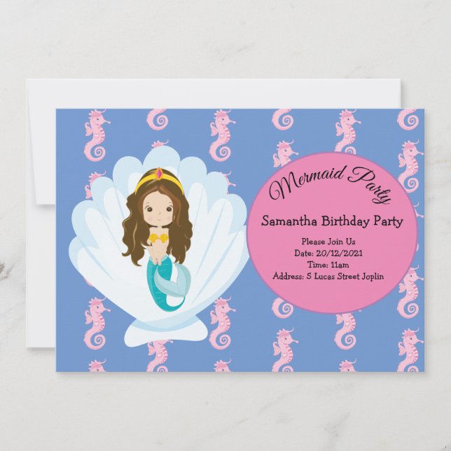 Mermaid yellow Birthday Party Invitation (Front)