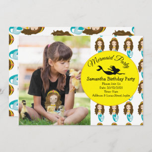 Mermaid Yellow Birthday Party Invitation