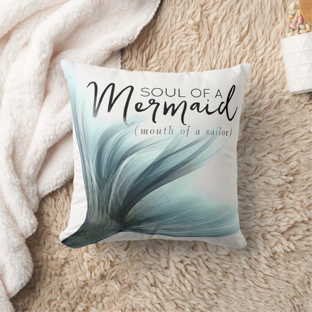 #MermaidLife Sailor Mouth Mermaid Soul | Aqua Teal Cushion (Blanket)