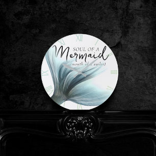 #MermaidLife Sailor Mouth Mermaid Soul Aqua Teal Round Clock