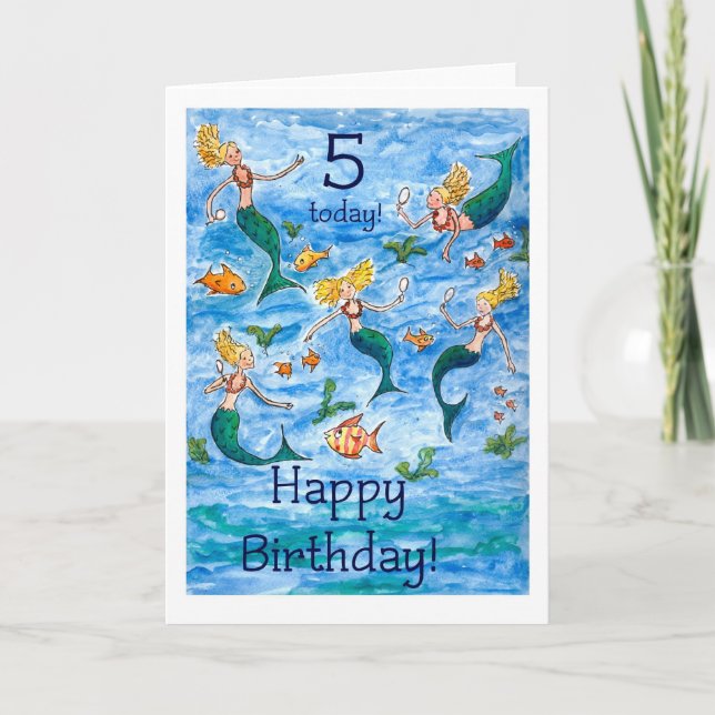 Mermaids 5th Birthday Card (Front)