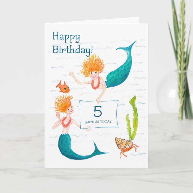 Mermaids 5th Birthday Card (Front)