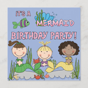 Mermaids (African American Girl) Birthday Invite