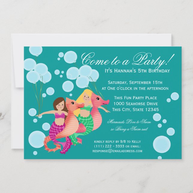 Mermaids and Balloons Swim Party Invitation (Front)