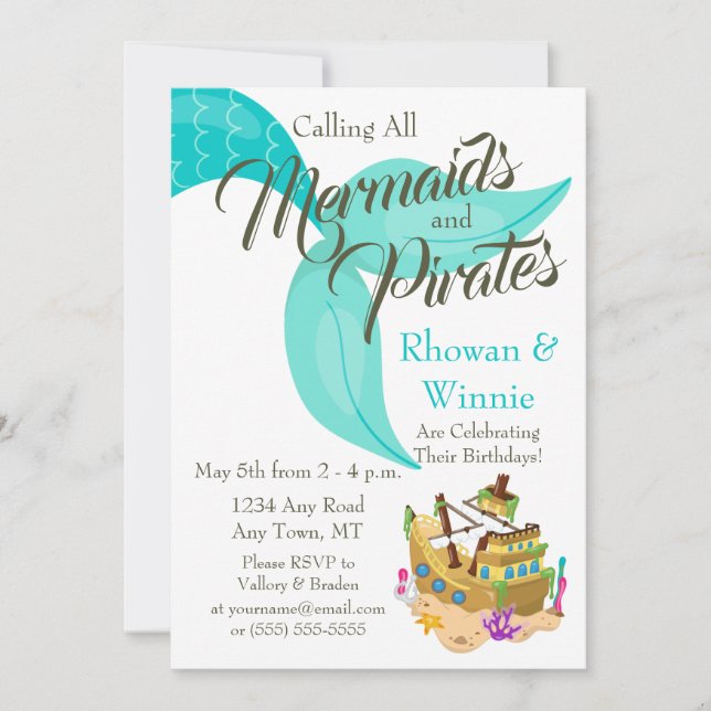 Mermaids and Pirates Birthday Invitation (Front)