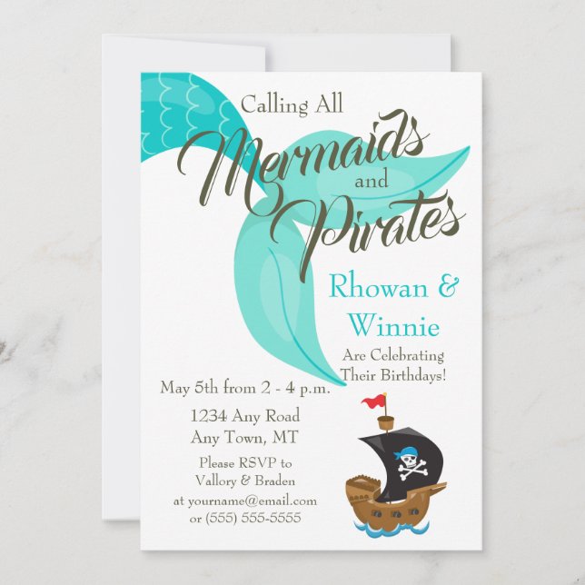 Mermaids and Pirates Birthday Invitation (Front)