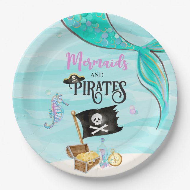 Mermaids and Pirates Birthday Paper Plate (Front)