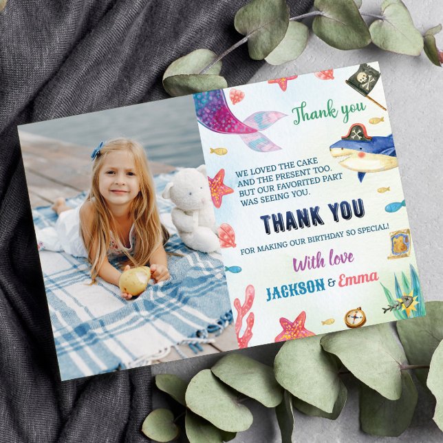 Mermaids And Pirates Birthday Thank You Card (Creator Uploaded)