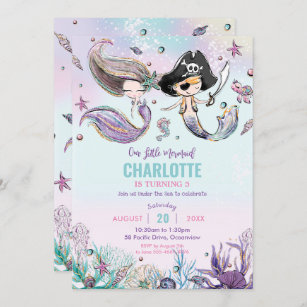 Mermaids and Pirates Boy Girl Joint Birthday Party Invitation