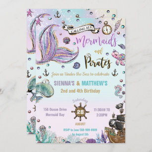 Mermaids and Pirates Joint Birthday Under the Sea Invitation
