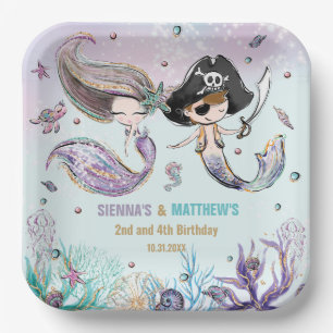 Mermaids and Pirates Under the Sea Joint Birthday Paper Plate