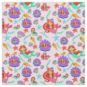 Mermaids and Shells Fabric