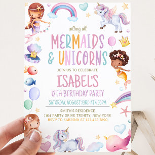 Mermaids and Unicorns Birthday Invitation