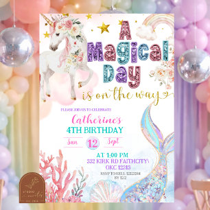 Mermaids and Unicorns Magical Birthday invitation