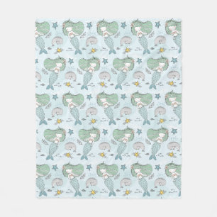 Mermaids and Whales Fleece Blanket