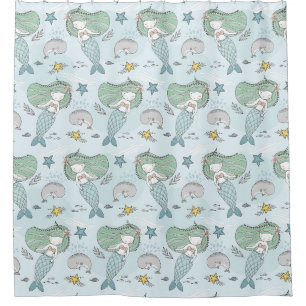 Mermaids and Whales Shower Curtain