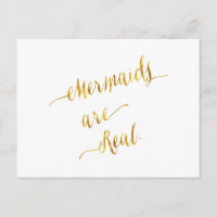 Mermaids Are Real Quote Gold Faux Foil White